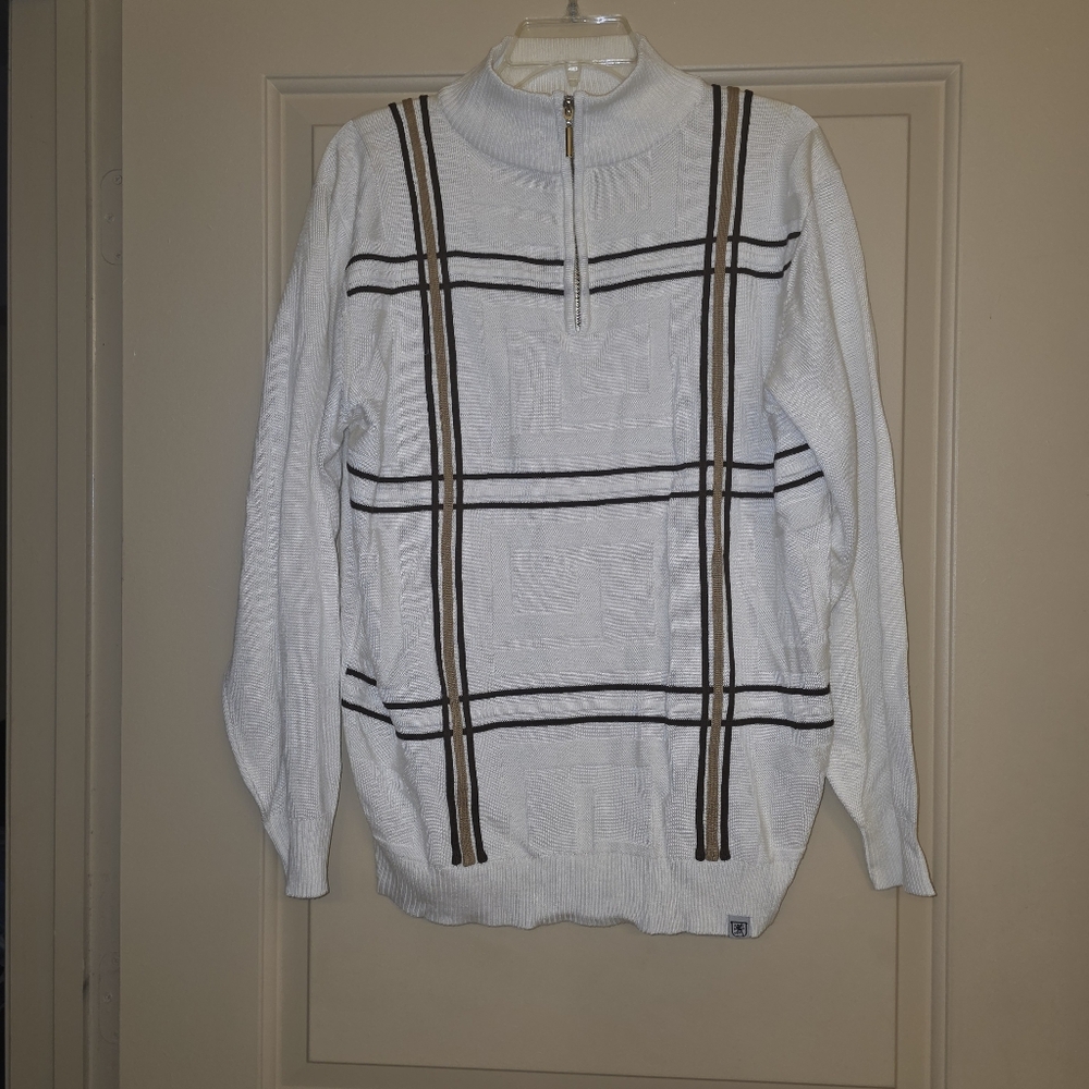 NWT Quarter Zip Mens Size M Stacy Adams knit mock neck sweater geometric plaid - Picture 3 of 7